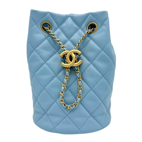 [Used] CHANEL Bucket Shoulder Bag Light Blue Lambskin Blue Gold Hardware Random Number (2021-) Brand Bag Shoulder Bag Used (CHANEL, bucket, lite blue, lambskin, gold, shourder bag, used)