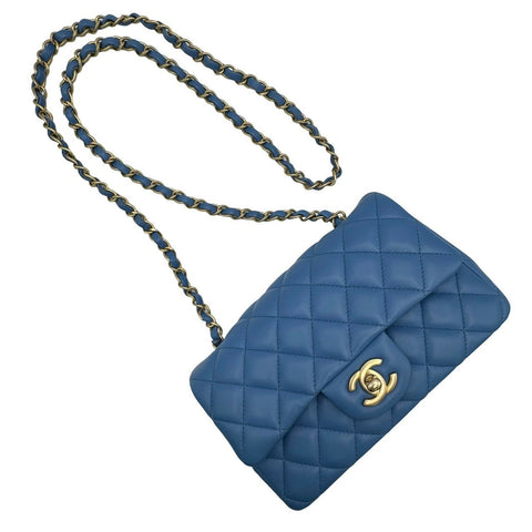 【中古】 CHANEL シャネル ミニマトラッセ チェーン ショルダーバッグ ブルー ラムスキン ブルー系 ゴールド金具 27番台(2018年) ブランドバッグ ショルダーバッグ 中古品 (CHANEL,minimatelasse,blue,lambskin,gold,shourderbag,used)