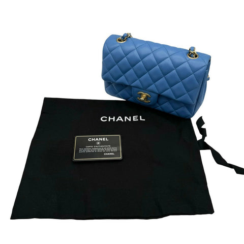 【中古】 CHANEL シャネル ミニマトラッセ チェーン ショルダーバッグ ブルー ラムスキン ブルー系 ゴールド金具 27番台(2018年) ブランドバッグ ショルダーバッグ 中古品 (CHANEL,minimatelasse,blue,lambskin,gold,shourderbag,used)