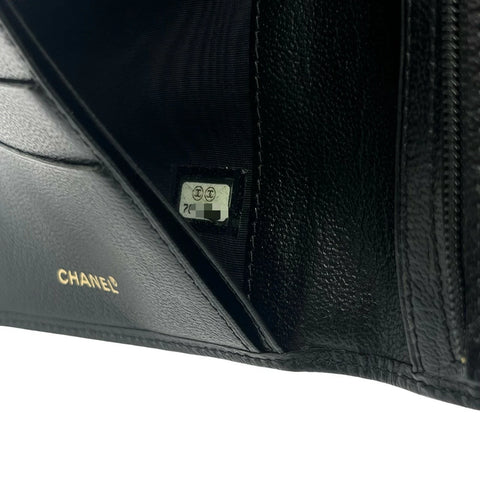 【中古】 CHANEL シャネル ココマーク ウォレット ブラック カーフスキン ゴールド金具 7******(2002年～2003年) ブランド財布 中古品