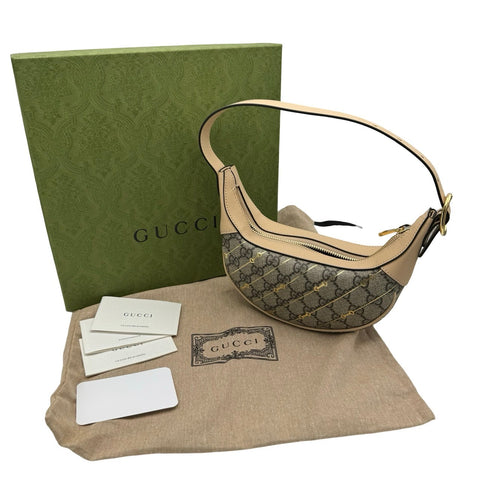 【中古】 GUCCI グッチ GGキャンバス スプリーム ホースビット ショルダーバッグ ゴールド金具 ベージュ 中古品 (GUCCI,GG,canvas,supreme,hosebit,gold,beige,shoulderbag,used)