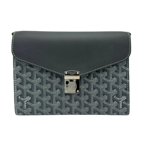 【中古】 GOYARD ゴヤール シプレ ポーチ ウォレット ショルダーバッグ グレー キャンバス×カーフスキン シルバー金具 ブランドバッグ 中古品 (GOYARD,sheeple,pouch,wallet,shourderbag,canvas,calfskin,silver,used)