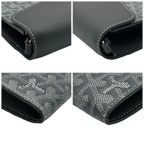 【中古】 GOYARD ゴヤール シプレ ポーチ ウォレット ショルダーバッグ グレー キャンバス×カーフスキン シルバー金具 ブランドバッグ 中古品 (GOYARD,sheeple,pouch,wallet,shourderbag,canvas,calfskin,silver,used)