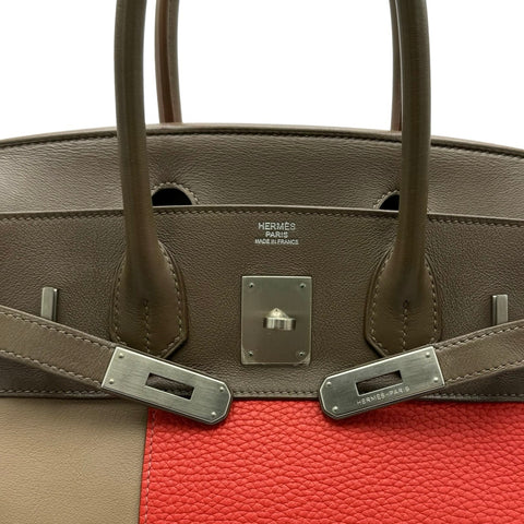 【中古】 Hermès エルメス バーキン30 カザック マルチカラー クレマンス×スイフト シルバー金具 □P刻(2012年) ブランドバッグ ハンドバッグ バッグ  中古品 レディース (HERMES,BIRKIN30,kazak,etope,roselaipur,argile,clemence,swift,silver,handbag,used)