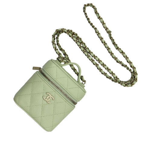 [Used] CHANEL Chanel Matelasse Small Vanity Chain Shoulder Bag Light Green Caviar Skin Green Gold Hardware No. 31 (2021) Used (CHANEL, small, vanity, chain, shourderbag, caviaskin, light green, gold, used)