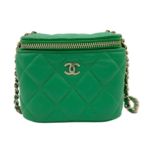 [Used] CHANEL Chanel Matelasse Mini Vanity Chain Shoulder Bag Green Lambskin Green Gold Hardware 29 Series (2020) Used (CHANEL, minivanity, chain, shourderbag, lambskin, green, gold, used)