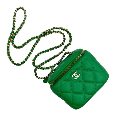 [Used] CHANEL Chanel Matelasse Mini Vanity Chain Shoulder Bag Green Lambskin Green Gold Hardware 29 Series (2020) Used (CHANEL, minivanity, chain, shourderbag, lambskin, green, gold, used)