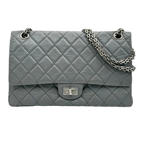 [Used] CHANEL Chanel Matelasse 2.55 Chain Shoulder Bag Grey Calf Leather Silver Hardware 12 Series (2008-2009) Brand Bag Used (CHANEL, matelasse, 2.55, calf, leather, grey, silver, chain, shourder, bag, used)