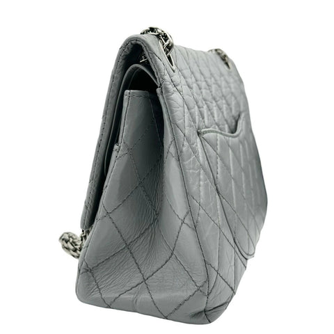 [Used] CHANEL Chanel Matelasse 2.55 Chain Shoulder Bag Grey Calf Leather Silver Hardware 12 Series (2008-2009) Brand Bag Used (CHANEL, matelasse, 2.55, calf, leather, grey, silver, chain, shourder, bag, used)