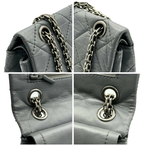 [Used] CHANEL Chanel Matelasse 2.55 Chain Shoulder Bag Grey Calf Leather Silver Hardware 12 Series (2008-2009) Brand Bag Used (CHANEL, matelasse, 2.55, calf, leather, grey, silver, chain, shourder, bag, used)