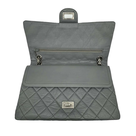 [Used] CHANEL Chanel Matelasse 2.55 Chain Shoulder Bag Grey Calf Leather Silver Hardware 12 Series (2008-2009) Brand Bag Used (CHANEL, matelasse, 2.55, calf, leather, grey, silver, chain, shourder, bag, used)