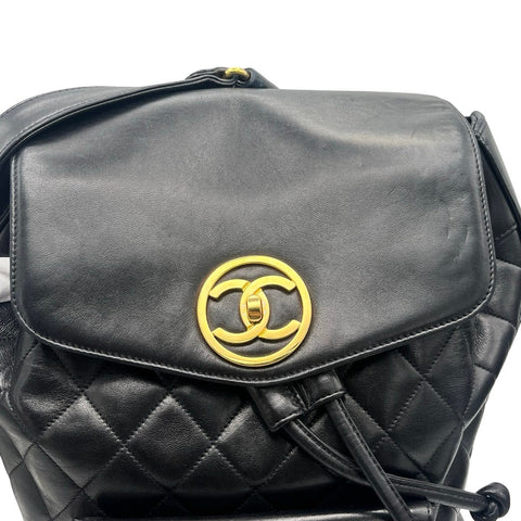 [Used] CHANEL Matelasse Coco Circle Logo Backpack Black Lambskin Gold Hardware No. 2 (1991-1994) Brand Bag Backpack Used (CHANEL, matelasse, coco, circle, rogo, lambskin, gold, backpack, used)