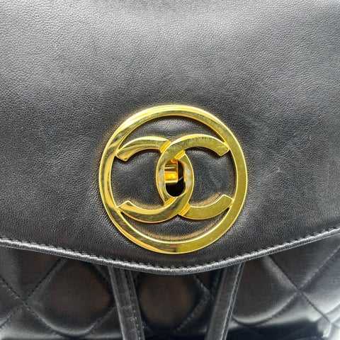 [Used] CHANEL Matelasse Coco Circle Logo Backpack Black Lambskin Gold Hardware No. 2 (1991-1994) Brand Bag Backpack Used (CHANEL, matelasse, coco, circle, rogo, lambskin, gold, backpack, used)