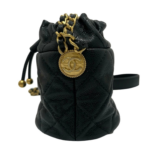 [Used] CHANEL Matelasse Chain Bucket Bag, Chain Shoulder, Caviar Skin, Black, Gold Hardware, Random Number (2021-), Brand Bag, Used (CHANEL, MATELASSE, black, caviarskin, chain, bucketbag, used)