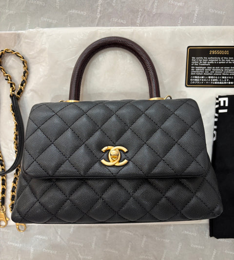 [Used] CHANEL Matelasse Coco Handle 2-way Shoulder Bag Black Caviar Skin Black Gold Hardware 29 Series (2020) Brand Bag Handbag Used (CHANEL, materasse, cocohandle, black, caviaskin, gold, handbag, shourderbag, used)
