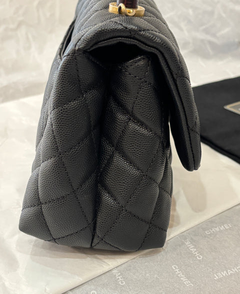[Used] CHANEL Matelasse Coco Handle 2-way Shoulder Bag Black Caviar Skin Black Gold Hardware 29 Series (2020) Brand Bag Handbag Used (CHANEL, materasse, cocohandle, black, caviaskin, gold, handbag, shourderbag, used)
