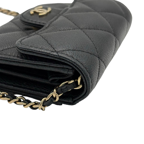 【中古】 CHANEL シャネル MATELASSE CHAIN WALLET マトラッセチェーンウォレット チェーンウォレット ランダム番(2021年～) ブラック キャビアスキン 中古 USED バッグ