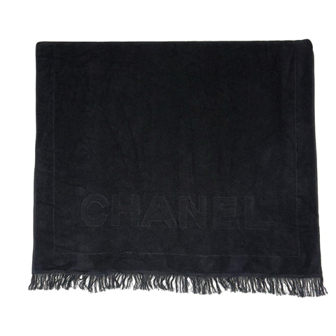 【中古】 CHANEL シャネル ビーチバッグ  タオル ポーチ 三点セット ブラック ブランドバッグ   中古品