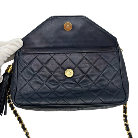 【中古】 CHANEL シャネル COCOMARK SHOULDER BAG フリンジタッセルチャームショルダーバッグ  1番台(2013年） ネイビー ラムスキン 中古 USED バッグ