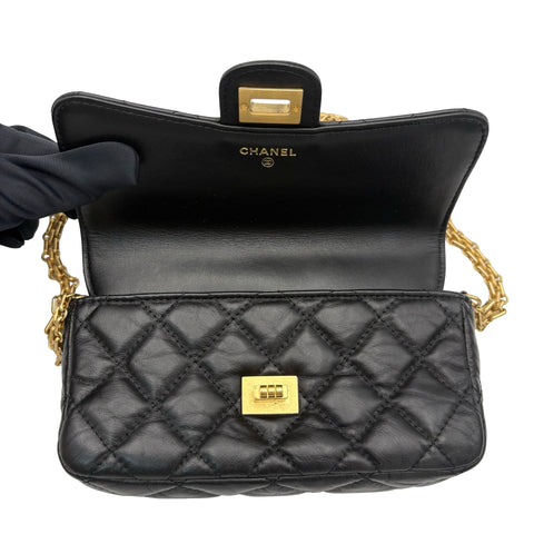 【美品】 CHANEL シャネル MINI CHAIN SHOULDER BAG ミニチェーンショルダーバッグ チェーンウォレット ランダム番(2021年~) ブラック ラムスキン 中古 USED バッグ