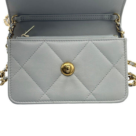 【中古】 CHANEL シャネル MINI MATELASSE FLAP BAG ミニマトラッセ ショルダーバッグ ランダム番(2021年～) グレー(水色系) ラムスキン 中古 USED バッグ