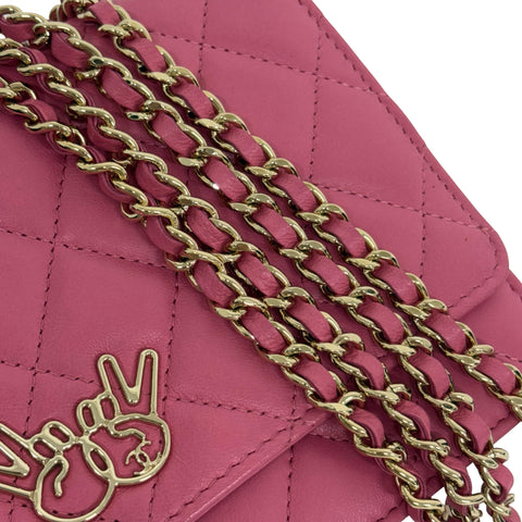【中古】 CHANEL シャネル マトラッセ ダブルピース チェーンウォレット 長財布 ピンク ラムスキン ピンク系 ゴールド金具 22番台(2016年) ブランド財布 中古品