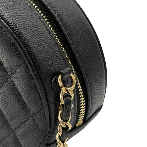 【中古】 CHANEL シャネル ラウンドチェーンショルダーバッグ  ブラック キャビアスキン 28番台(2019年) ブランドバッグ ショルダーバッグ  中古品 レディース