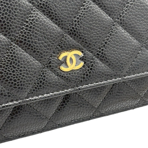 【美品】 CHANEL シャネル CHAIN WALLET チェーンウォレット ショルダーバッグ 27番台(2018~2019年) ブラック キャビアスキン 中古 USED バッグ