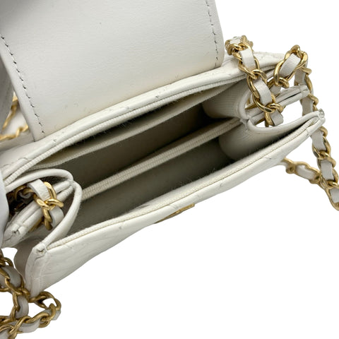 【中古】 CHANEL シャネル ミニフラップ チェーンショルダーバッグ ホワイト ラムスキン ホワイト系 ゴールド金具 ランダム番(2021年～) 中古品