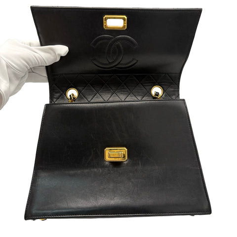 【中古】 CHANEL シャネル TRAPEZOID トラペゾヘド チェーンショルダー 1番台(1989-1991年) ブラック ラムスキン 中古 USED バッグ