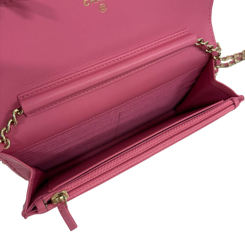 【中古】 CHANEL シャネル マトラッセ ダブルピース チェーンウォレット 長財布 ピンク ラムスキン ピンク系 ゴールド金具 22番台(2016年) ブランド財布 中古品