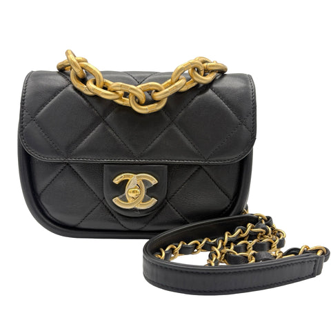 【中古】 CHANEL シャネル MATELASSE 2WAY CHAIN SHOULDER BAG マトラッセ ショルダーバッグ JA******(ICチップ 2021年~) ブラック カーフスキン 中古 USED バッグ