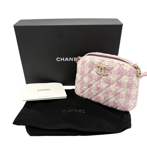 【美品】 CHANEL シャネル MINI SHOULDER BAG ミニショルダーバッグ ランダム番(2021年~) ピンク ツイード 中古 USED バッグ