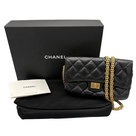 【美品】 CHANEL シャネル MINI CHAIN SHOULDER BAG ミニチェーンショルダーバッグ チェーンウォレット ランダム番(2021年~) ブラック ラムスキン 中古 USED バッグ