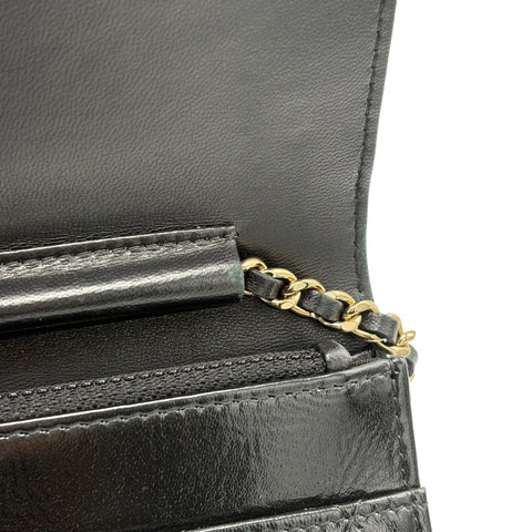 【中古】 CHANEL シャネル PEARL CHARMS WALLET ON CHAIN BAG パールチャームチェーンウォレット チェーンウォレット 27番台(2018~2019年) ブラック カーフスキン 中古 USED バッグ