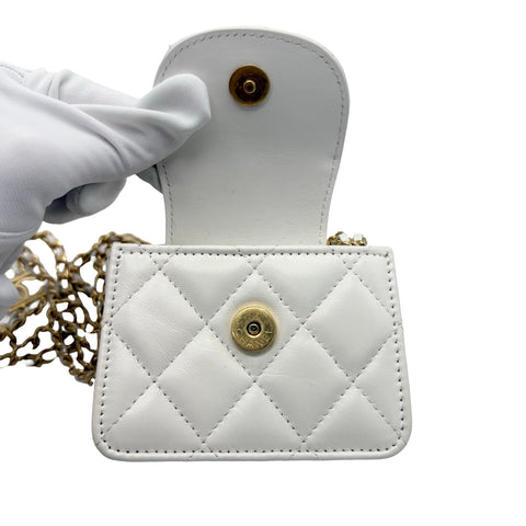 【中古】 CHANEL シャネル ミニフラップ チェーンショルダーバッグ ホワイト ラムスキン ホワイト系 ゴールド金具 ランダム番(2021年～) 中古品