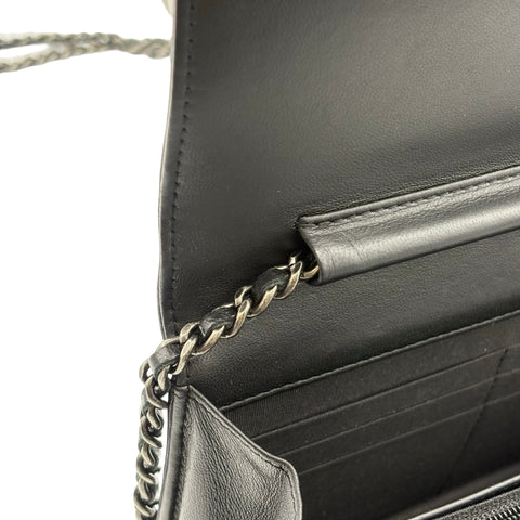 【中古】CHANEL シャネル WALLET ON CHAIN チェーンウォレット  21番台(2016年) ブラック ラムスキン 中古 USED バッグ 財布