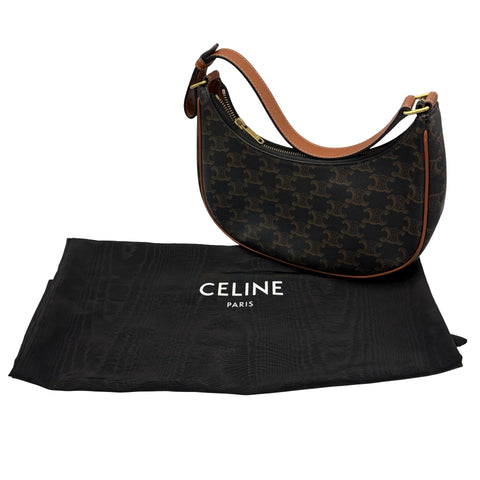 【中古】 CELINE セリーヌ AVA TRIOMPHE アヴァ トリオンフ  ショルダーバッグ ブラウン キャンバス カーフスキン USED USED バッグ
