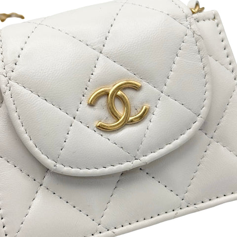 【中古】 CHANEL シャネル ミニフラップ チェーンショルダーバッグ ホワイト ラムスキン ホワイト系 ゴールド金具 ランダム番(2021年～) 中古品