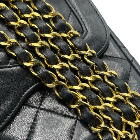 【中古】CHANEL シャネル PARIS LIMITED MATELASSE  DOUBLE FLAP パリ限定 マトラッセ ダブルフラップ ショルダーバッグ 1番台(1990年) ブラック ラムスキン ヴィンテージ 中古 USED バッグ