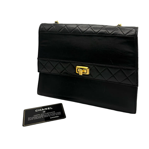 【中古】 CHANEL シャネル TRAPEZOID トラペゾヘド チェーンショルダー 1番台(1989-1991年) ブラック ラムスキン 中古 USED バッグ