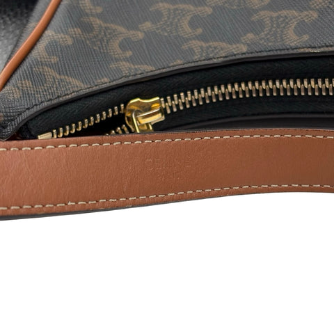 【中古】 CELINE セリーヌ AVA TRIOMPHE アヴァ トリオンフ  ショルダーバッグ ブラウン キャンバス カーフスキン USED USED バッグ