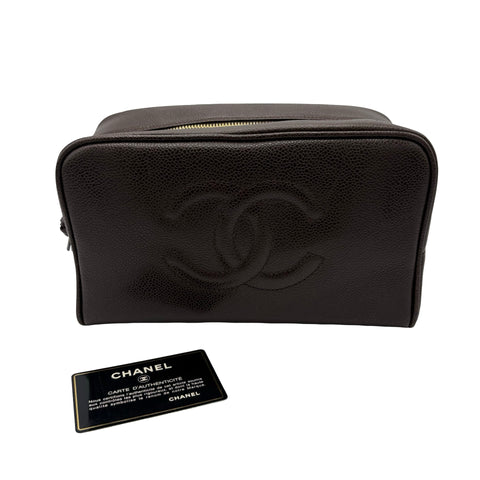 【中古】 CHANEL シャネル COCOMARK COSME POUCH ココマーク コスメポーチ POUCH ブラウン キャビアスキン 中古 BROWM CAVIARSKIN