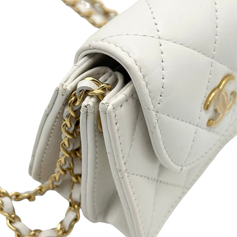 【中古】 CHANEL シャネル ミニフラップ チェーンショルダーバッグ ホワイト ラムスキン ホワイト系 ゴールド金具 ランダム番(2021年～) 中古品