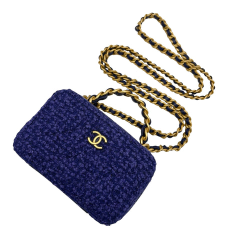【中古】 CHANEL シャネル MINI CHAIN BAG ミニツイードチェーンバッグ チェーンショルダー ランダム番(2021年～) ブルー/パープル ツイード USED 中古 バッグ