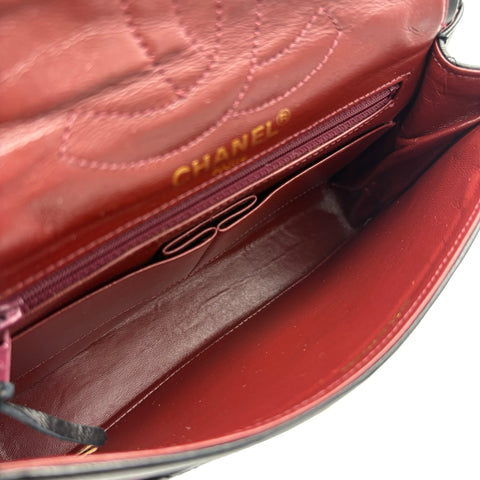 【中古】CHANEL シャネル PARIS LIMITED MATELASSE  DOUBLE FLAP パリ限定 マトラッセ ダブルフラップ ショルダーバッグ 1番台(1990年) ブラック ラムスキン ヴィンテージ 中古 USED バッグ