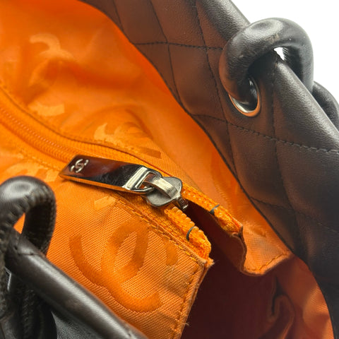 【中古】 CHANEL シャネル CAMBON カンボン トートバッグ 9番台(2004‐2005年) ブラウン レザー 中古 USED バッグ SALE セール