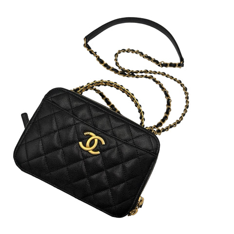 【中古】 CHANEL シャネル LOGO HANDBAG ロゴハンドバッグ ハンドバッグ ICチップ(2021年～) ブラック キャビアスキン 中古 USED バッグ