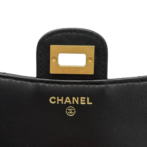 【美品】 CHANEL シャネル MINI CHAIN SHOULDER BAG ミニチェーンショルダーバッグ チェーンウォレット ランダム番(2021年~) ブラック ラムスキン 中古 USED バッグ