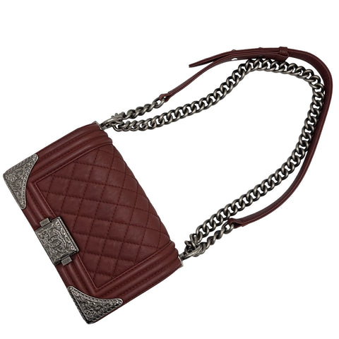 【中古】 CHANEL シャネル BOY CHANEL ボーイシャネル ショルダーバッグ 19番台(2014年) ワイレッド レザー 中古 USED バッグ